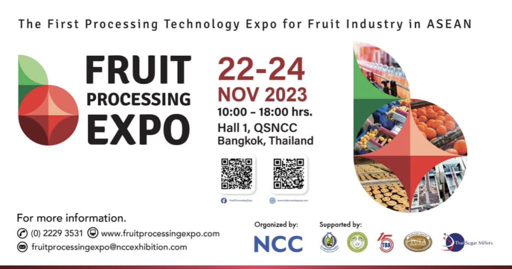 22-24 พฤศจิกายน 2566 เตรียมพบกับงาน Fruit Processing Expo 2023